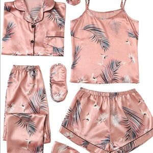 7PC Adorable Satin PJ Set w/ Eye Mask & Scrunchie
